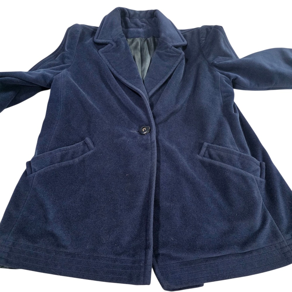 Vintage Juli De Roma Cashmere Blazer Jacket Womens Blue L Velvet Lined USA Union